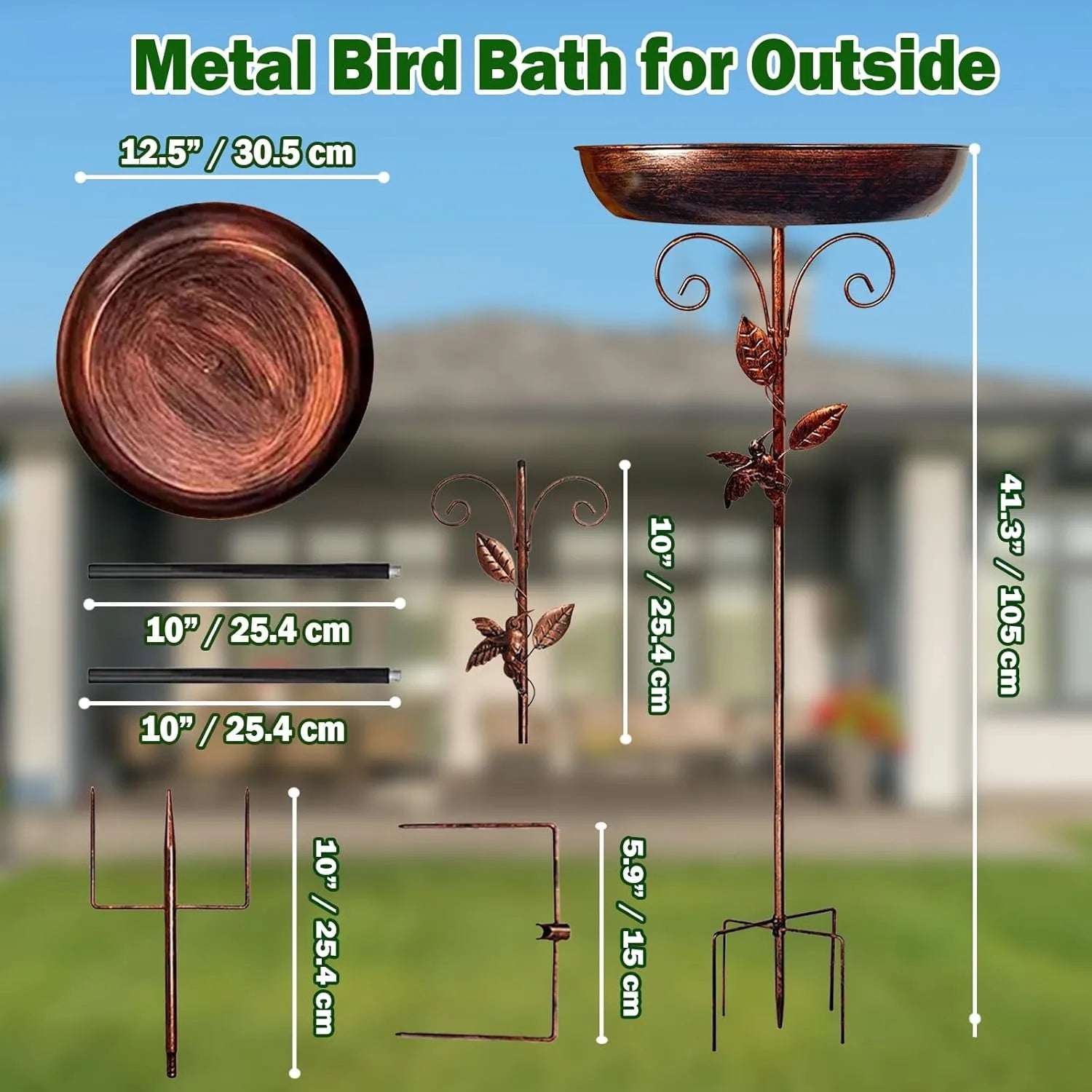 Garden Birdbath Sturdy Iron Outdoor Bird Bath for Outside Vintage Standing Birdbath Bowl for Outdoor Garden Patio Yard