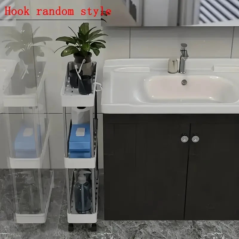 3-layer Ultra-thin Rolling Storage Cart Multi-function Storage Rack With Sliding Shelves Kitchen Bathroom Floor Mounted