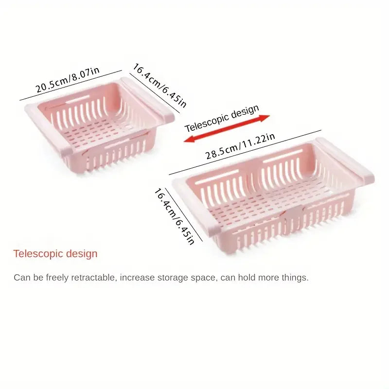 Expandable Kitchen Refrigerator Storage Rack Multifunctional Drawer Storage Basket with Drainage Function