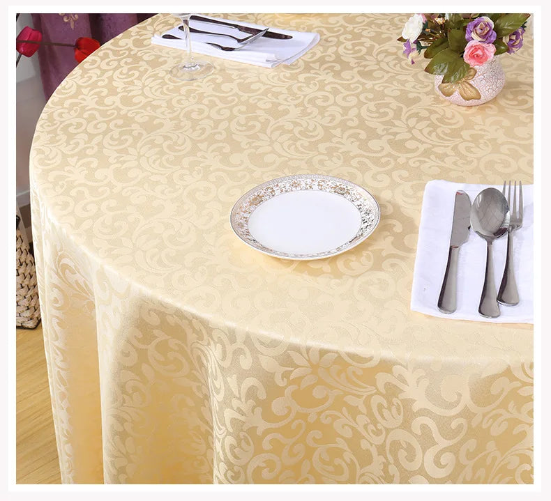 Polyester Jacquard Tablecloth Hotel Wedding Banquet Party Decoration Round White Table Covers Table Overlays Printed Home Decor