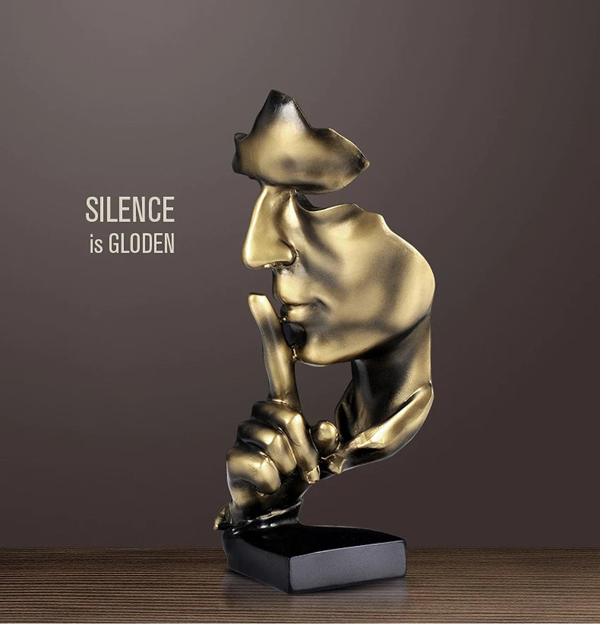 Thinker Statue Sculpture Silence Is Gold Figurines Resin Retro Home Decor For Office Study Living Room Abstract Face Ornaments