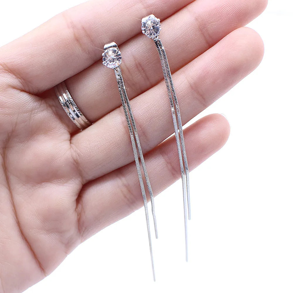 Elegant Long Crystal Tassel Dangle Earrings for Women: Wedding & Valentine's Jewelry
