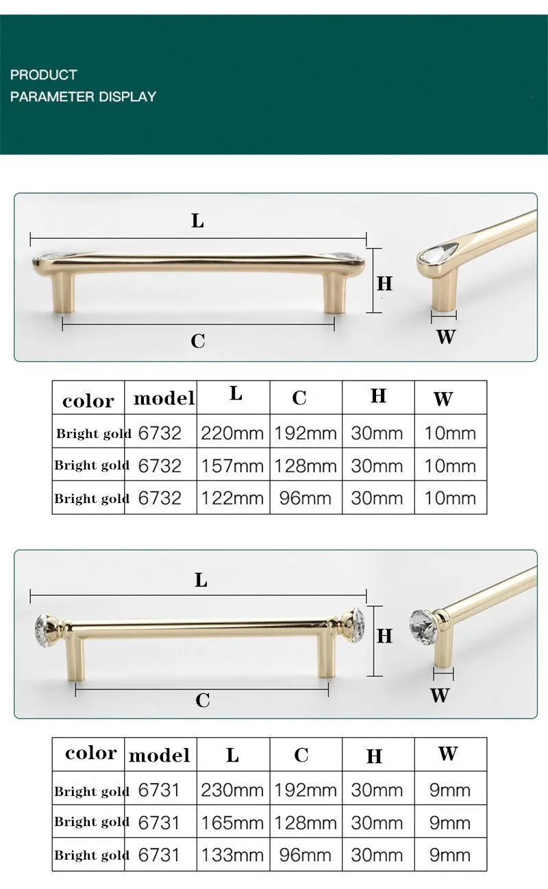 KK&FING Luxury Crystal Handles Drawer Knobs Zinc Alloy Kitchen Cabinet Handles Wardrobe Door Pulls Furniture Handle Hardware