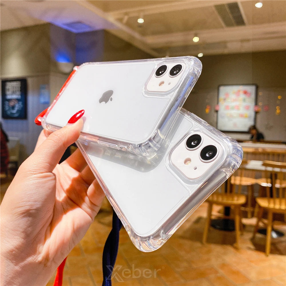 Lanyard Strap Crossbody Cord Rope Clear Case For iPhone 17 16 15 14 13 Pro Max 12 11 XR Mini 7 8 Plus Shockproof Acrylic Cover