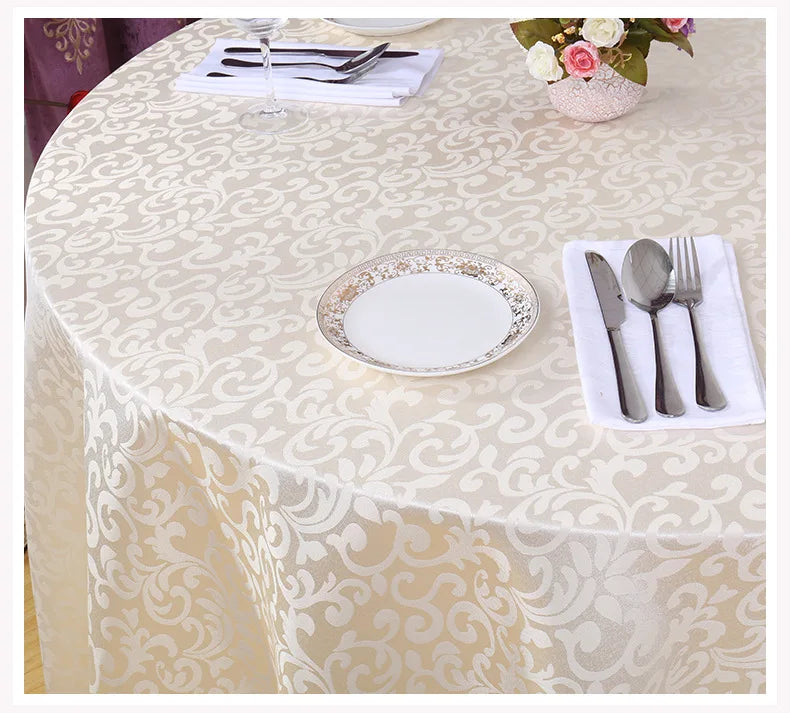 Polyester Jacquard Tablecloth Hotel Wedding Banquet Party Decoration Round White Table Covers Table Overlays Printed Home Decor