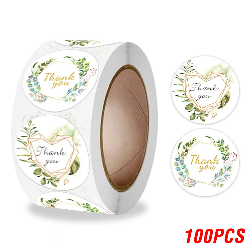 100-500pcs Thank You Round Sticker Scrapbook Envelope Seal Sticker Gift Flower Decoration Stationery Label Stickers