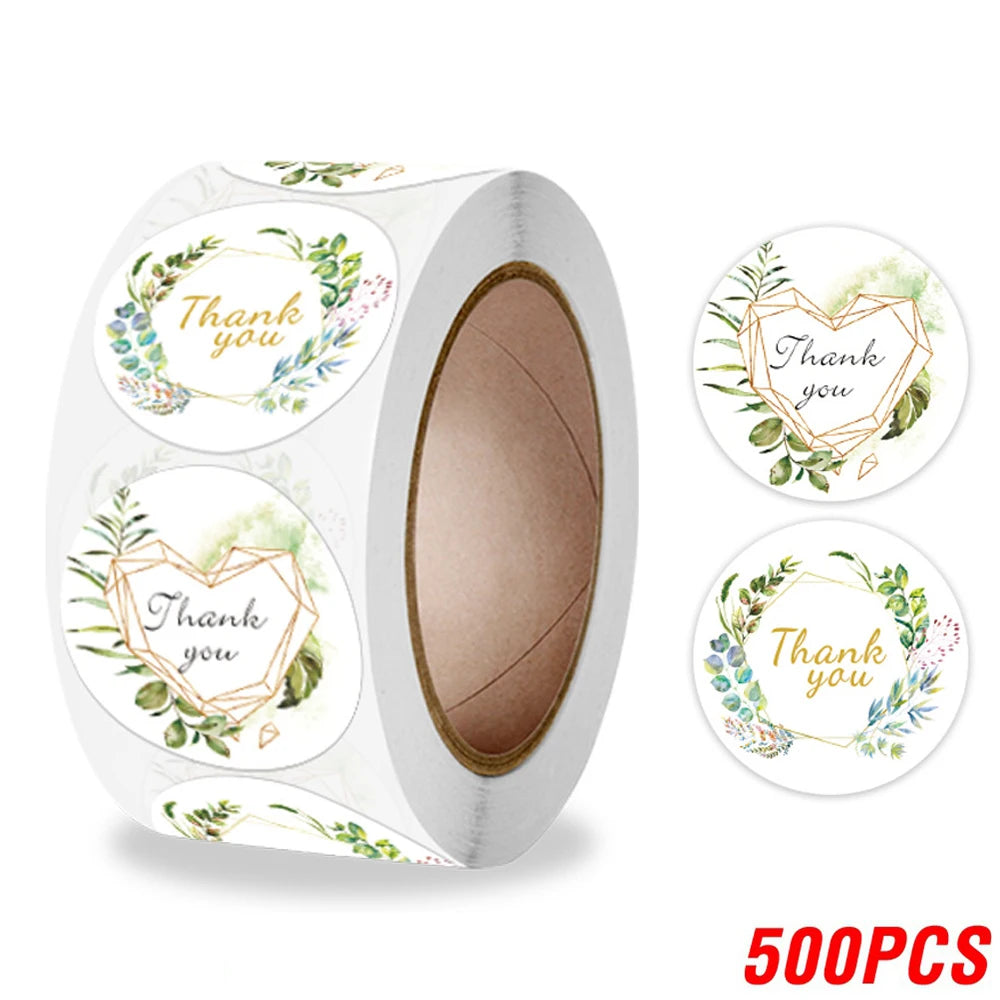 100-500pcs Thank You Round Sticker Scrapbook Envelope Seal Sticker Gift Flower Decoration Stationery Label Stickers