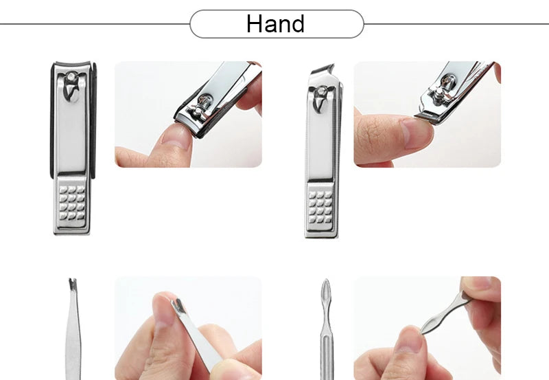 11-26 Pcs Manicure Set Stainless Steel Nail Clippers Cuticle Nipper Pedicure Care Tool Dead Skin Scissor Cleaning Grooming Kit