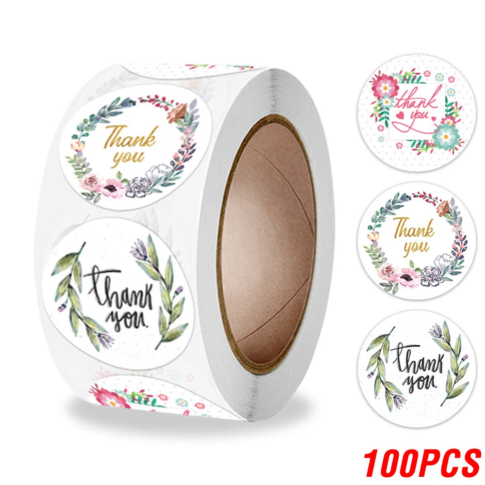 100-500pcs Thank You Round Sticker Scrapbook Envelope Seal Sticker Gift Flower Decoration Stationery Label Stickers