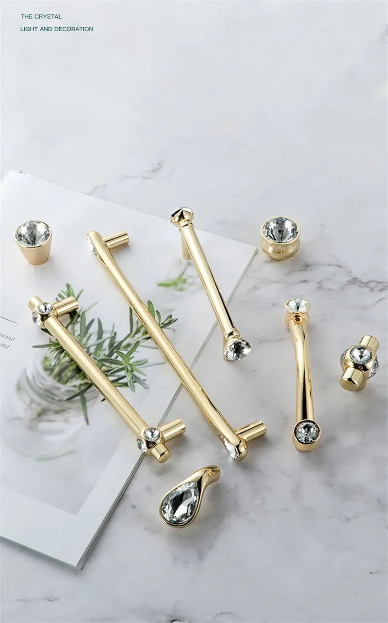 KK&FING Luxury Crystal Handles Drawer Knobs Zinc Alloy Kitchen Cabinet Handles Wardrobe Door Pulls Furniture Handle Hardware