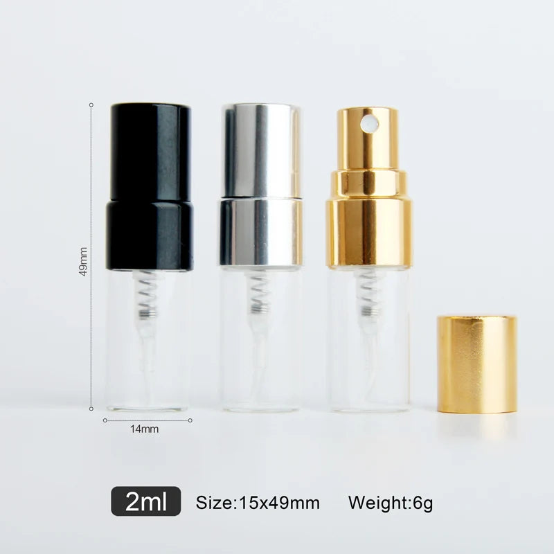 100Pieces/lot 2ml Mini Refillable Perfume Bottle For Sample Spray Bottle Metal Atomizer Portable Travel Gift Cosmetic Container