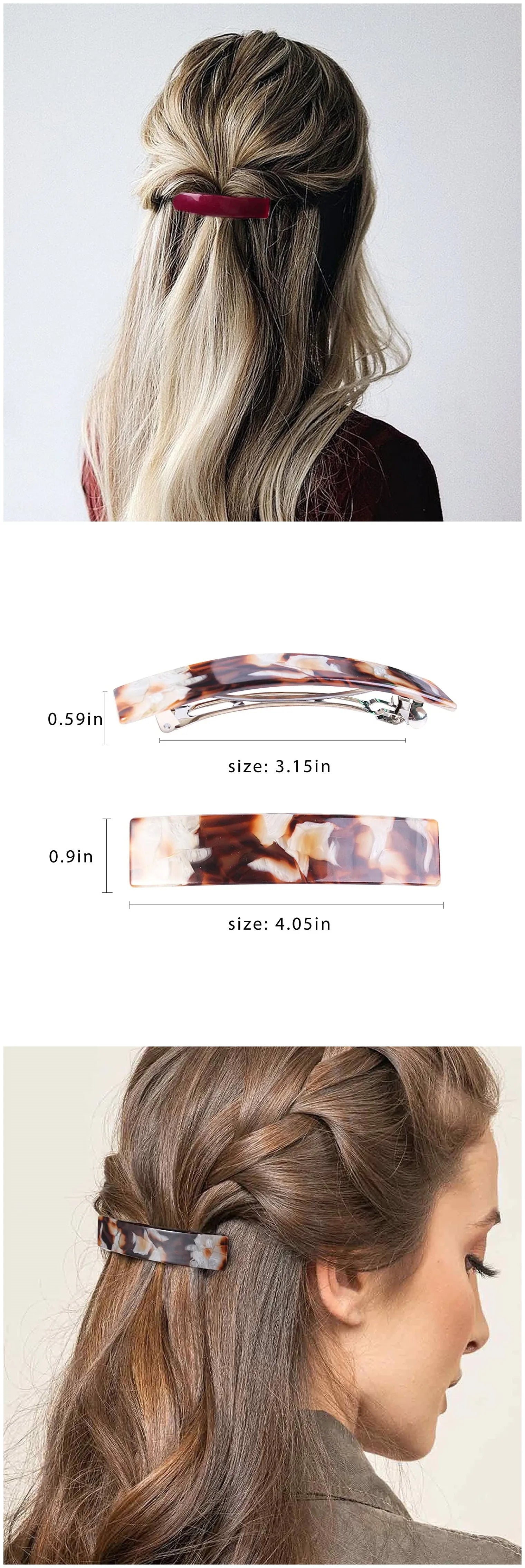 3Pcs Beautiful French Hair Lines Simple Retro Classic Large Snap Barrettes hair accessories ,large hair barrettes for women