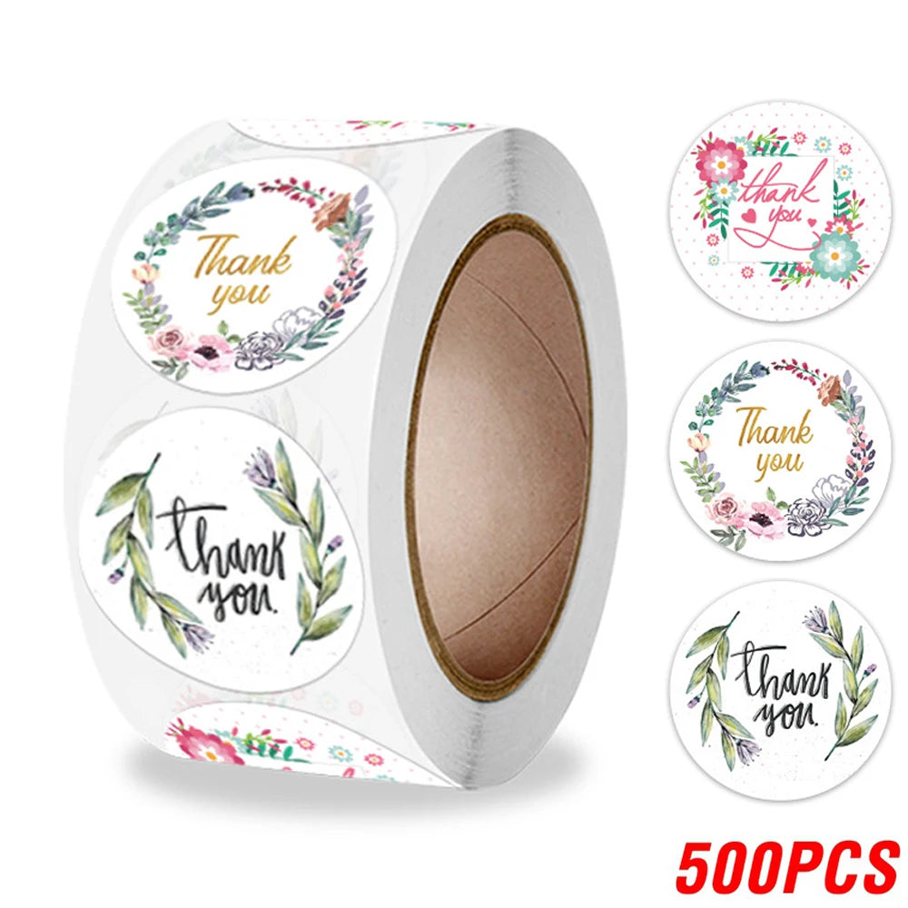 100-500pcs Thank You Round Sticker Scrapbook Envelope Seal Sticker Gift Flower Decoration Stationery Label Stickers