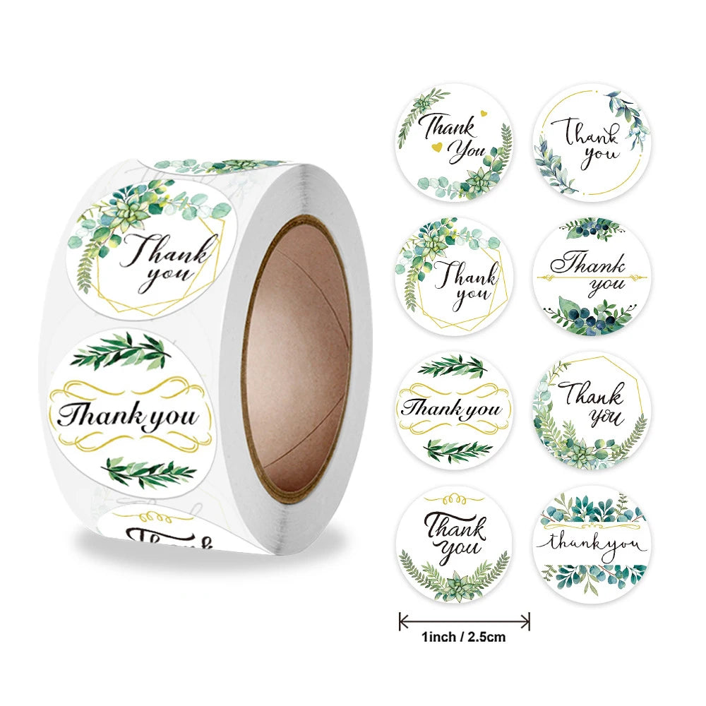 100-500pcs Thank You Round Sticker Scrapbook Envelope Seal Sticker Gift Flower Decoration Stationery Label Stickers