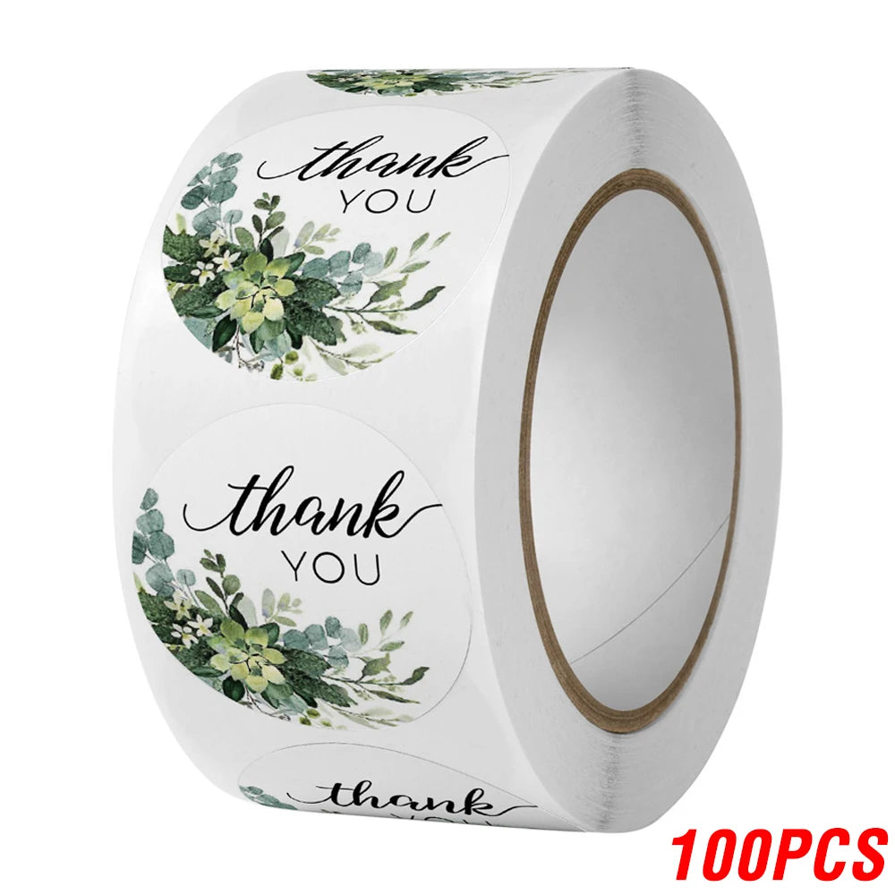 100-500pcs Thank You Round Sticker Scrapbook Envelope Seal Sticker Gift Flower Decoration Stationery Label Stickers