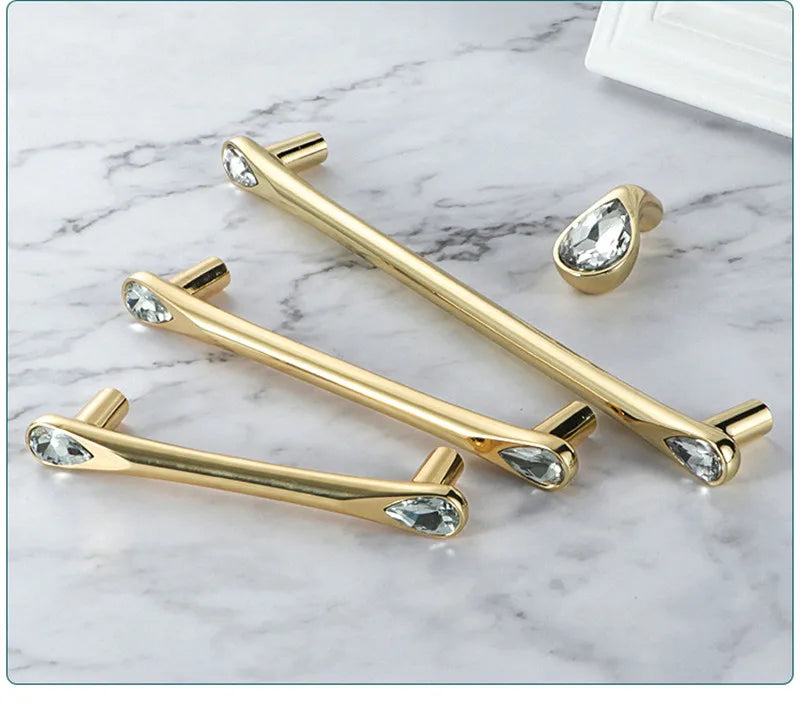 KK&FING Luxury Crystal Handles Drawer Knobs Zinc Alloy Kitchen Cabinet Handles Wardrobe Door Pulls Furniture Handle Hardware