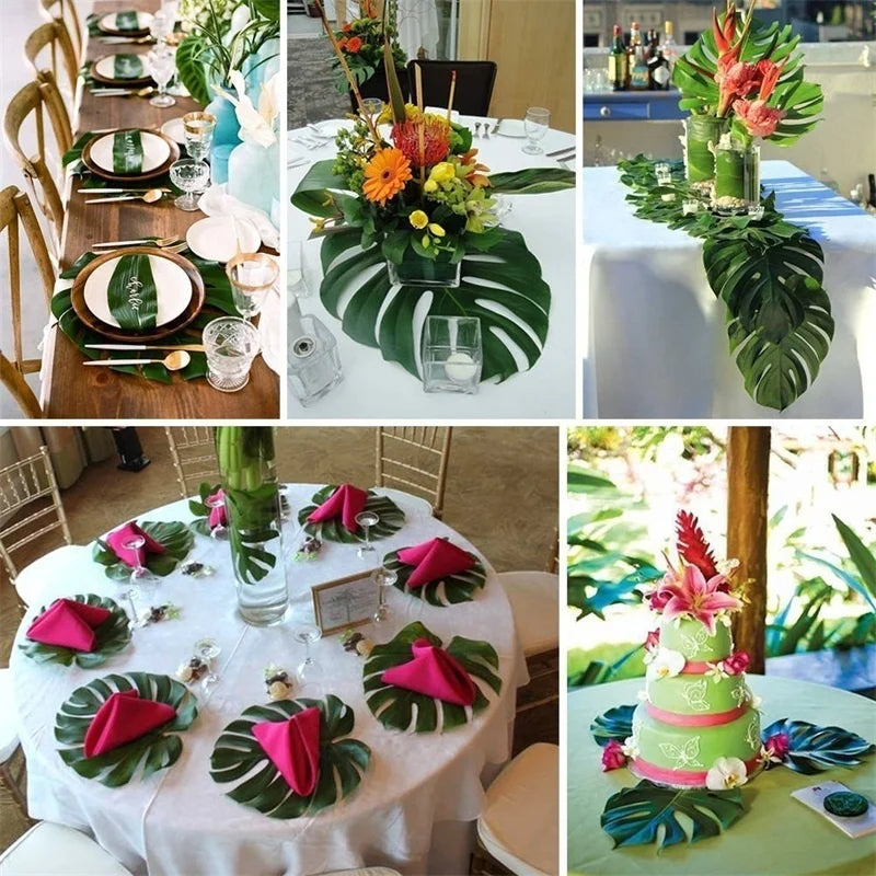 Hawaiian Artificial Tropical Palm Leaves Plant Summer Luau Aloha Jungle Theme Party Decoration Wedding Birthday Home Table Decor