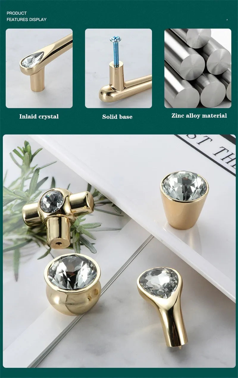 KK&FING Luxury Crystal Handles Drawer Knobs Zinc Alloy Kitchen Cabinet Handles Wardrobe Door Pulls Furniture Handle Hardware