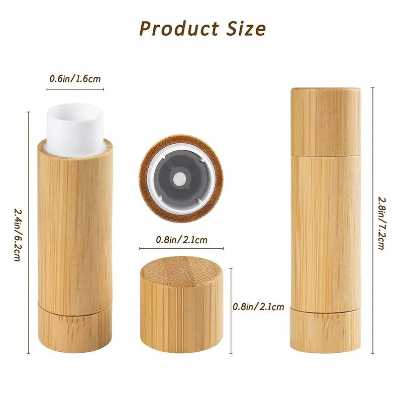 12Pcs Bamboo Empty Lipstick Tubes, 5.5g/4g Refillable DIY Lip Balm Tube Containers Cosmetic Lip Gloss Deodorant Case Holder