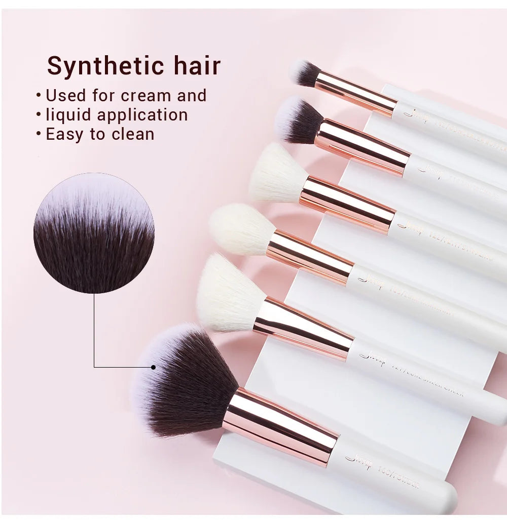 Jessup Professional Makeup brushes set ,6- 25pcs Makeup brush Natural Synthetic Foundation Powder Highlighter Pearl White T215