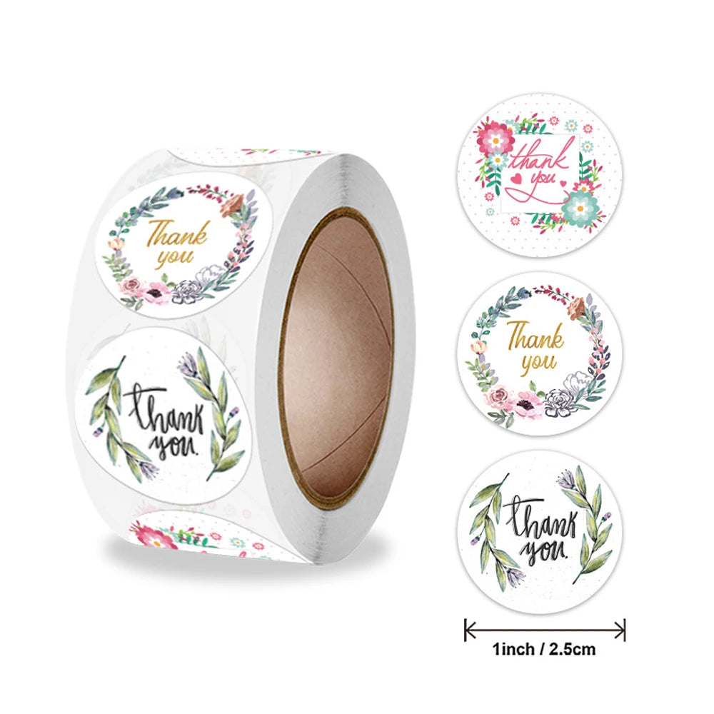 100-500pcs Thank You Round Sticker Scrapbook Envelope Seal Sticker Gift Flower Decoration Stationery Label Stickers