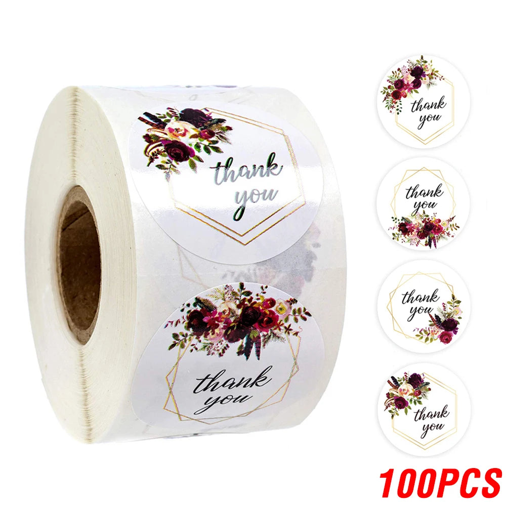 100-500pcs Thank You Round Sticker Scrapbook Envelope Seal Sticker Gift Flower Decoration Stationery Label Stickers