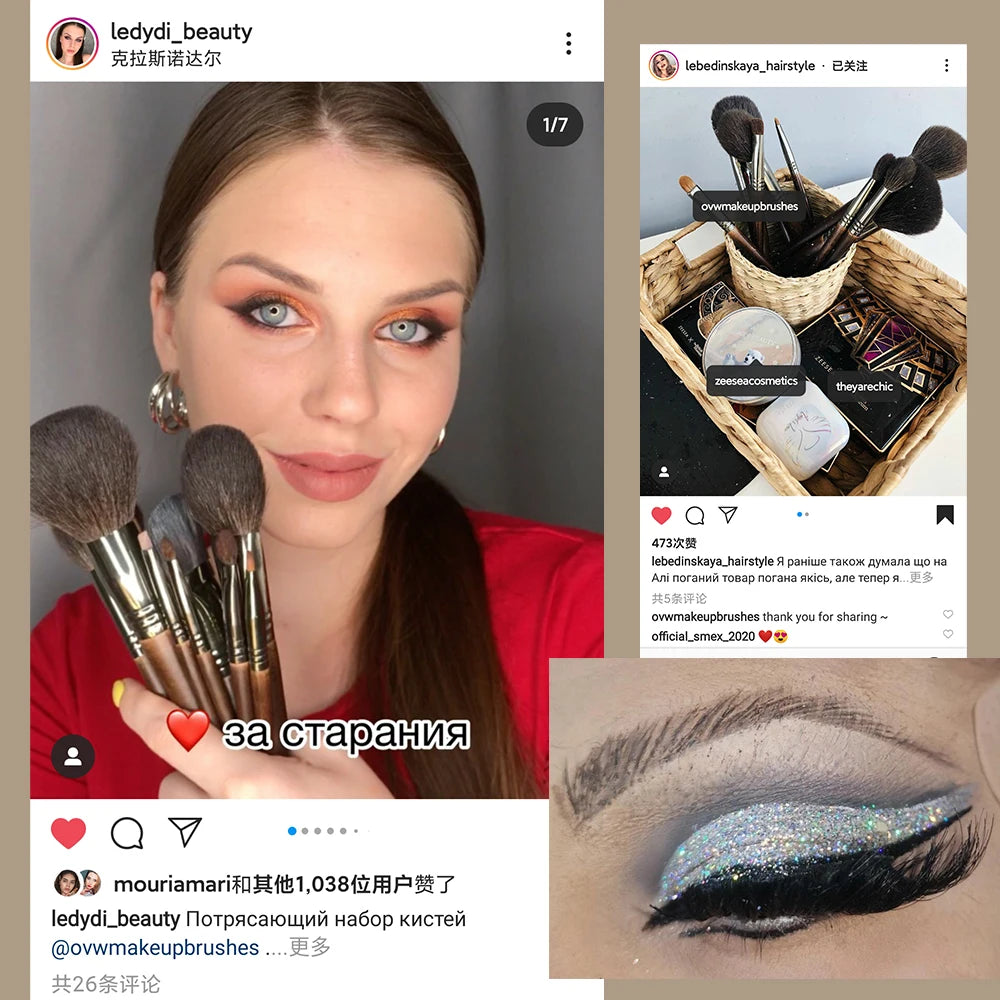 OVW Natural Goat Hair Makeup Brushes Set Professional Kit brocha maquillaje pedzle do makijazu blending smudging brush shader