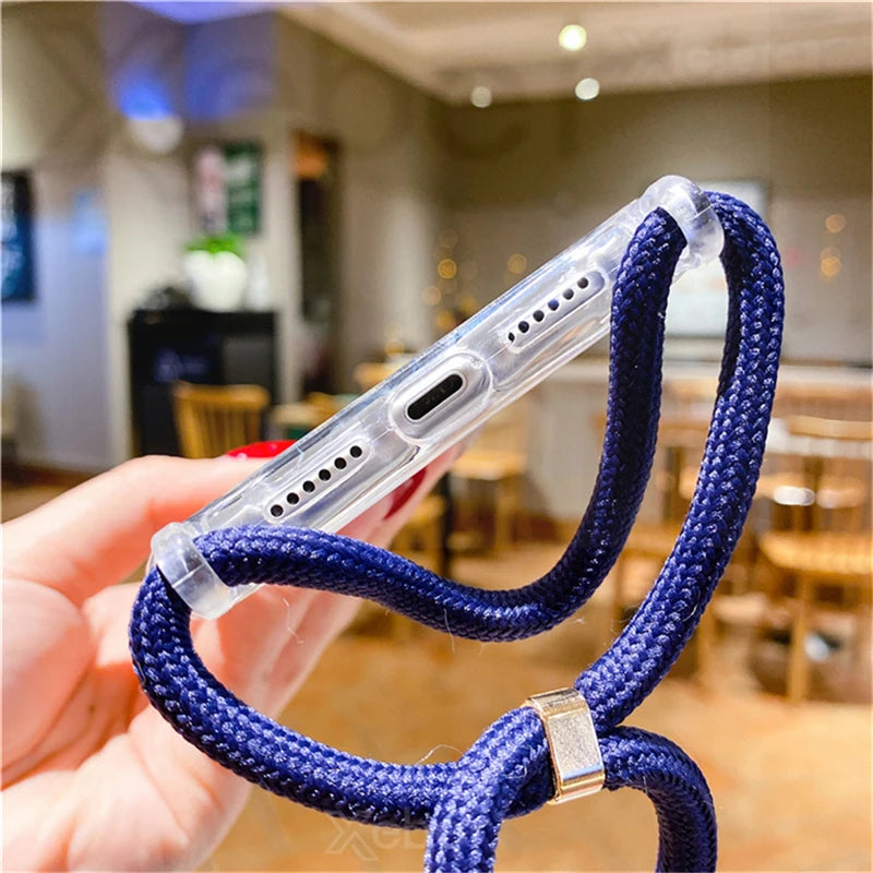 Lanyard Strap Crossbody Cord Rope Clear Case For iPhone 17 16 15 14 13 Pro Max 12 11 XR Mini 7 8 Plus Shockproof Acrylic Cover