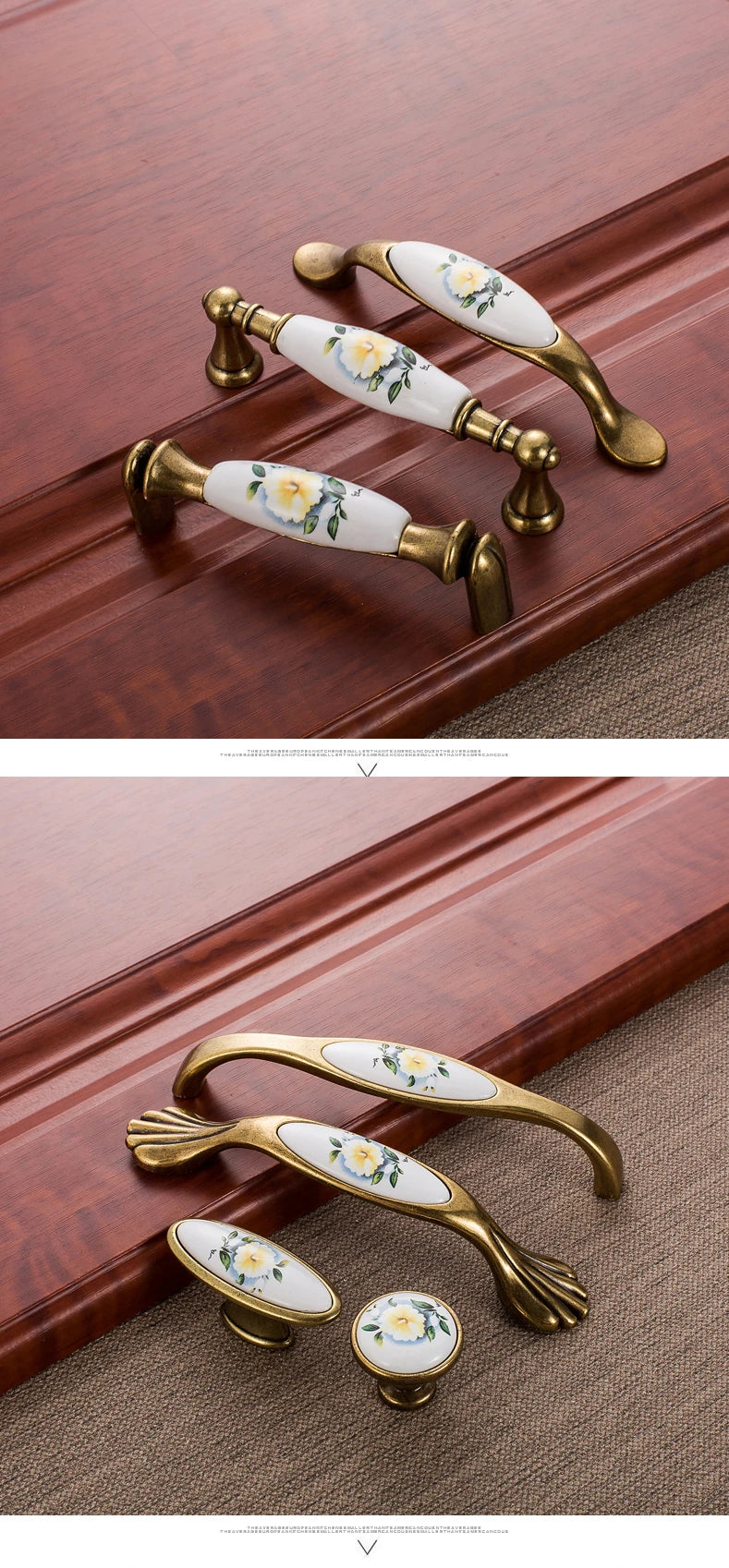 WV Green Flower Ceramic Handles Kitchen Cabinet Storage Dressers European Classic Wardrobe Cabinet Single Hole Closet Door Pulls