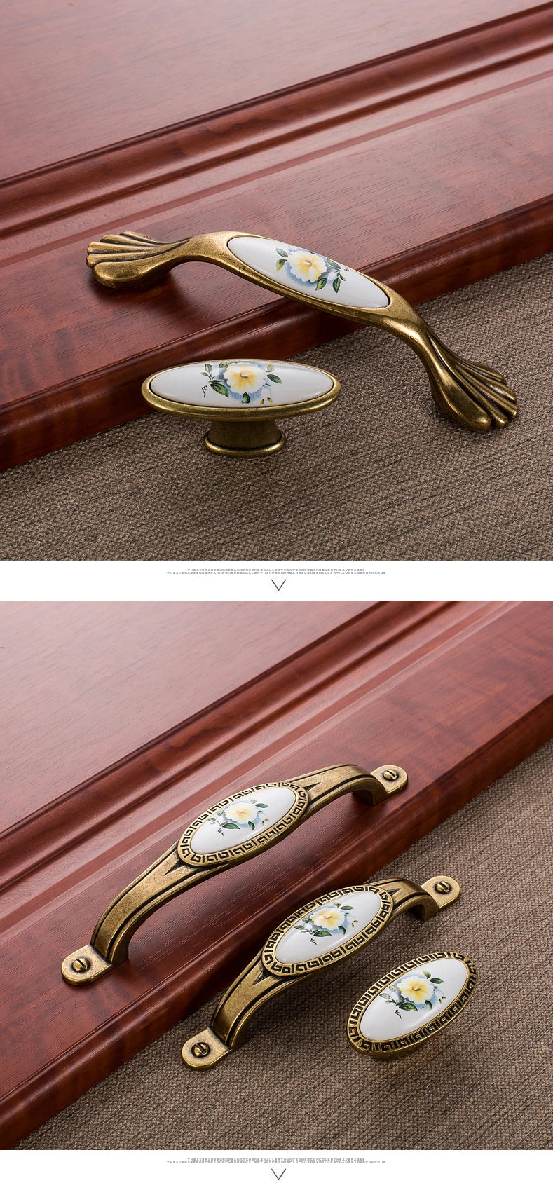 WV Green Flower Ceramic Handles Kitchen Cabinet Storage Dressers European Classic Wardrobe Cabinet Single Hole Closet Door Pulls