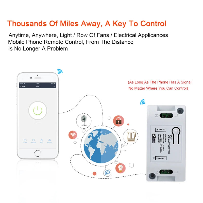 Tuya WiFi Smart Switch RF 433MHz MiNi Wireless Smart Home Receiver Relay Remote Control 110V 220V Work With Alexa Smart Life