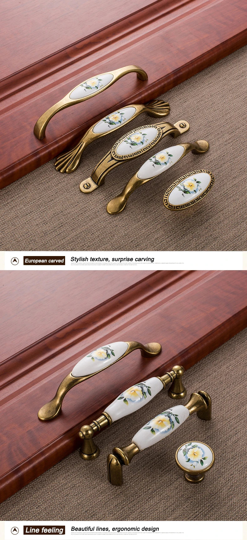 WV Green Flower Ceramic Handles Kitchen Cabinet Storage Dressers European Classic Wardrobe Cabinet Single Hole Closet Door Pulls