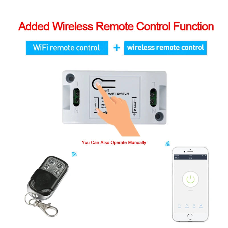 Tuya WiFi Smart Switch RF 433MHz MiNi Wireless Smart Home Receiver Relay Remote Control 110V 220V Work With Alexa Smart Life