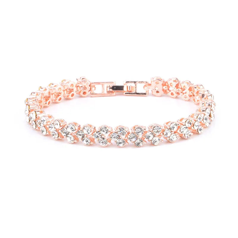 Elegant Rose Gold Roman Crystal Heart Chain Women's Bracelet - Fashion Bangle