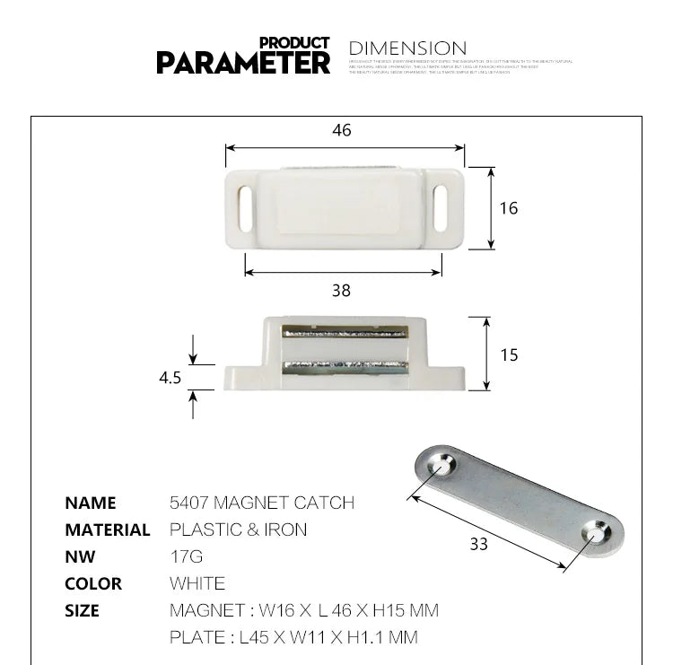 Cupboard Kitchen Furniture Magnetic Cabinet Door Latch Closures White Plastic Strong Powerful Magnet Catch