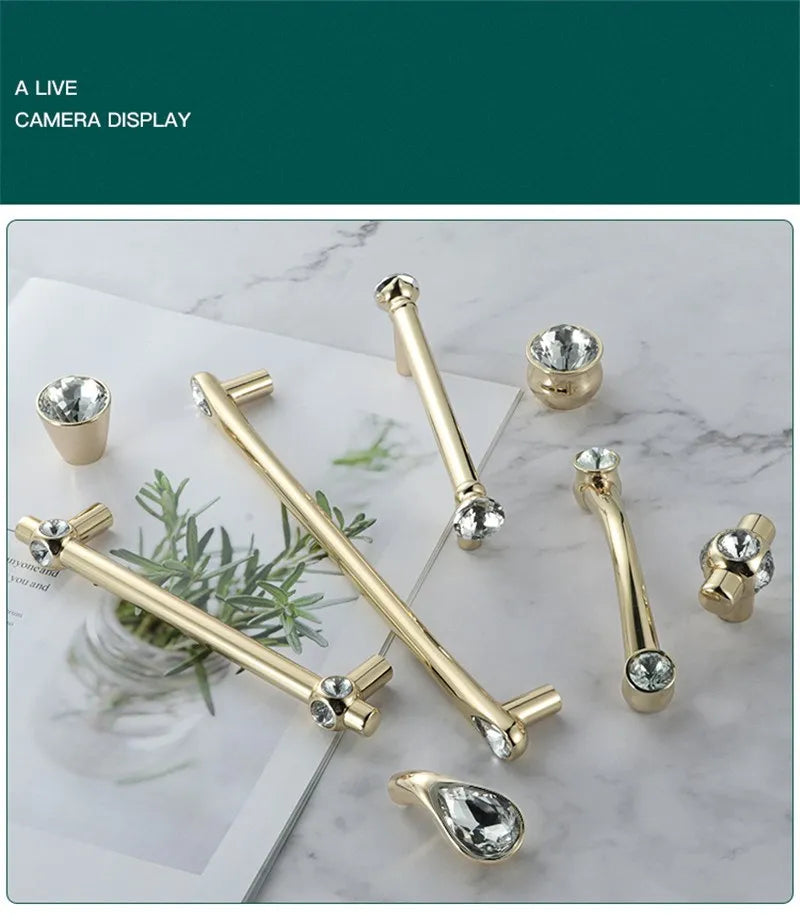 KK&FING Luxury Crystal Handles Drawer Knobs Zinc Alloy Kitchen Cabinet Handles Wardrobe Door Pulls Furniture Handle Hardware
