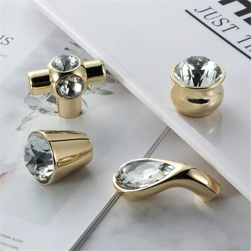 KK&FING Luxury Crystal Handles Drawer Knobs Zinc Alloy Kitchen Cabinet Handles Wardrobe Door Pulls Furniture Handle Hardware
