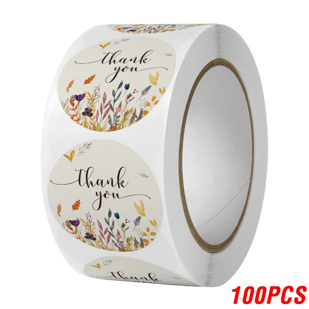 100-500pcs Thank You Round Sticker Scrapbook Envelope Seal Sticker Gift Flower Decoration Stationery Label Stickers
