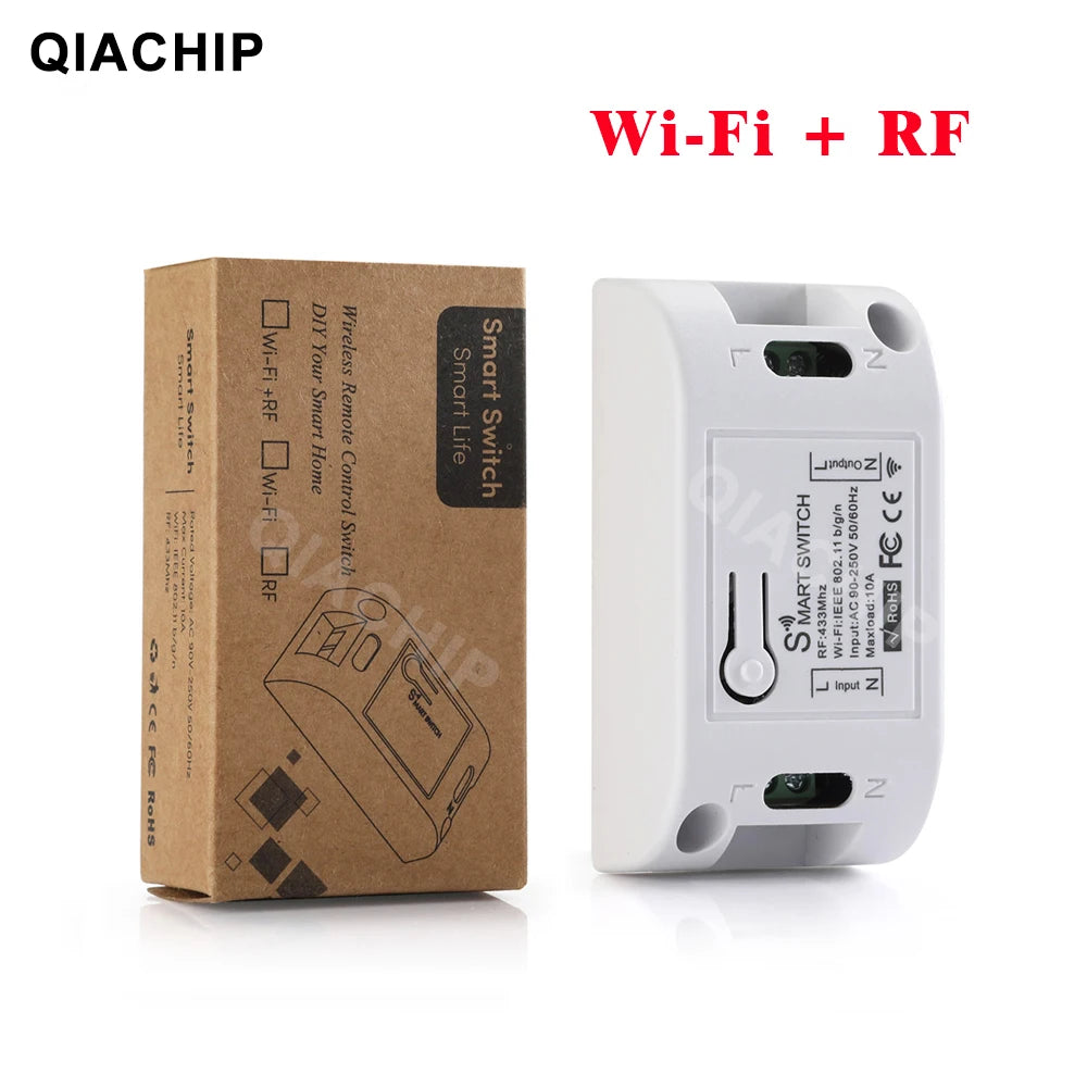 Tuya WiFi Smart Switch RF 433MHz MiNi Wireless Smart Home Receiver Relay Remote Control 110V 220V Work With Alexa Smart Life