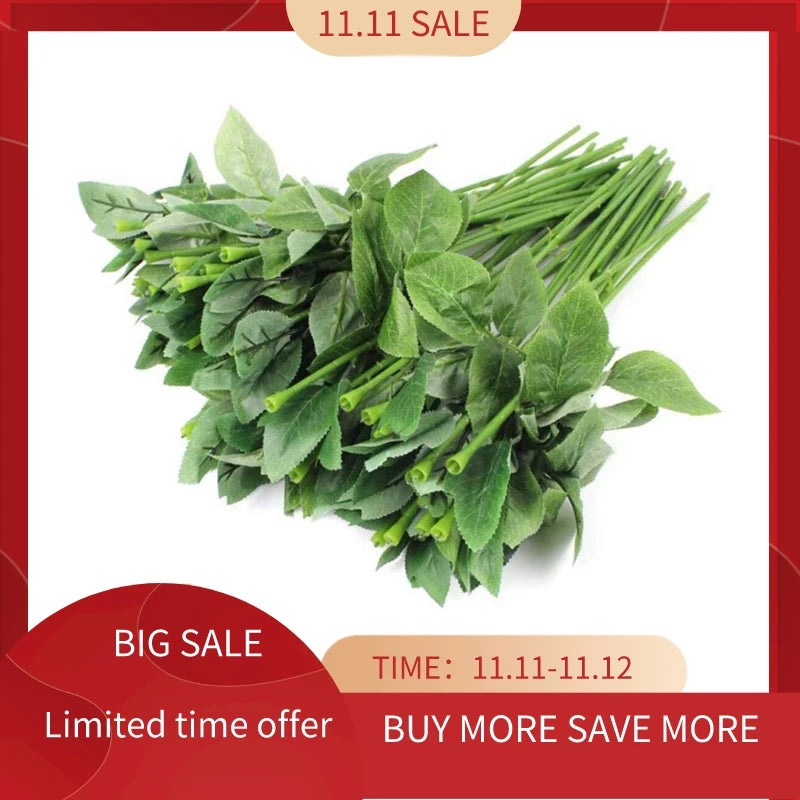 50pcs Artificial Fake Rose Flower Stems For Diy Handmade Bouquet Flower Leaf Vein Wedding Home Decoration