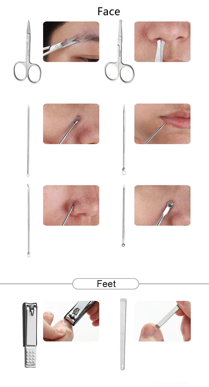 11-26 Pcs Manicure Set Stainless Steel Nail Clippers Cuticle Nipper Pedicure Care Tool Dead Skin Scissor Cleaning Grooming Kit