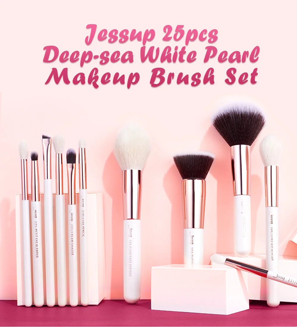 Jessup Professional Makeup brushes set ,6- 25pcs Makeup brush Natural Synthetic Foundation Powder Highlighter Pearl White T215