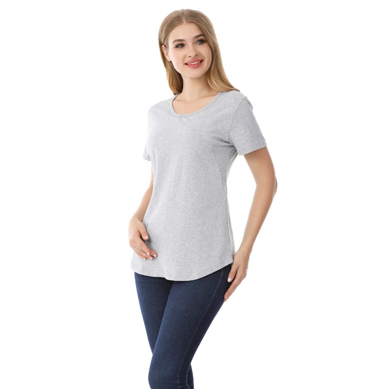 Emotion Moms New Women Maternel T-Shirt Short Sleeve Stretch Cotton Tops Zipper Breastfeeding Loose Pregnant Clothes Big Size