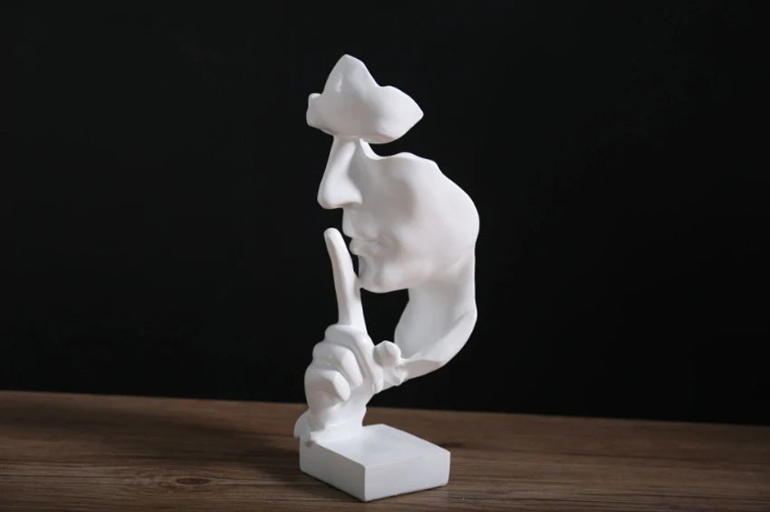 Thinker Statue Sculpture Silence Is Gold Figurines Resin Retro Home Decor For Office Study Living Room Abstract Face Ornaments