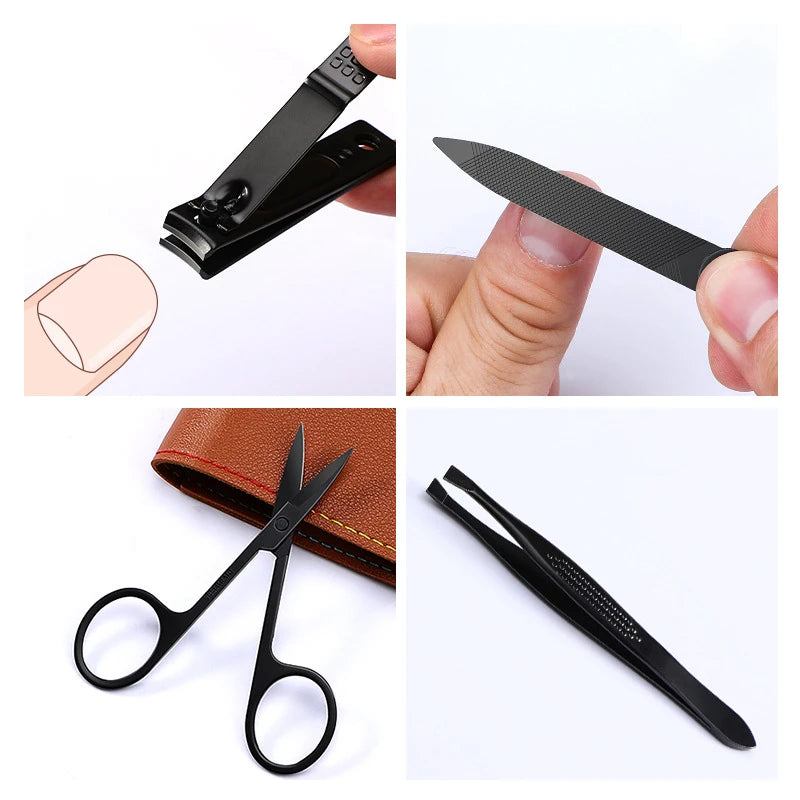 Portable Nail Scissors set Manicure Set Pedicure kit Stainless Steel Nail Clippers Tool Travel Grooming Case