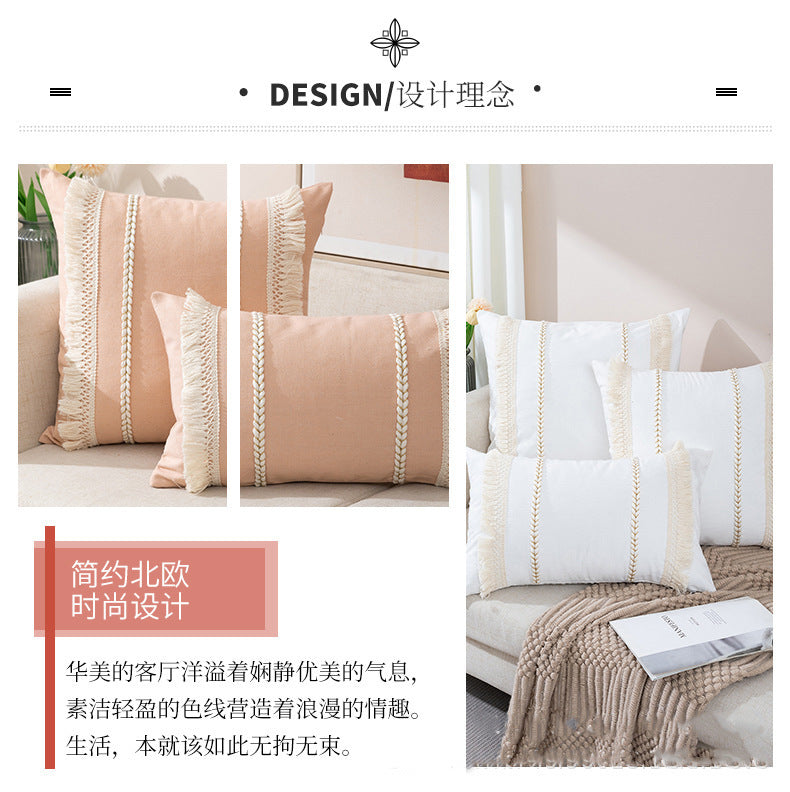 Bohemian Pillowcase Living Room Sofa Tassel Throw Pillow Case Macaron Knitted Home Decorative Cushion Waist Cover