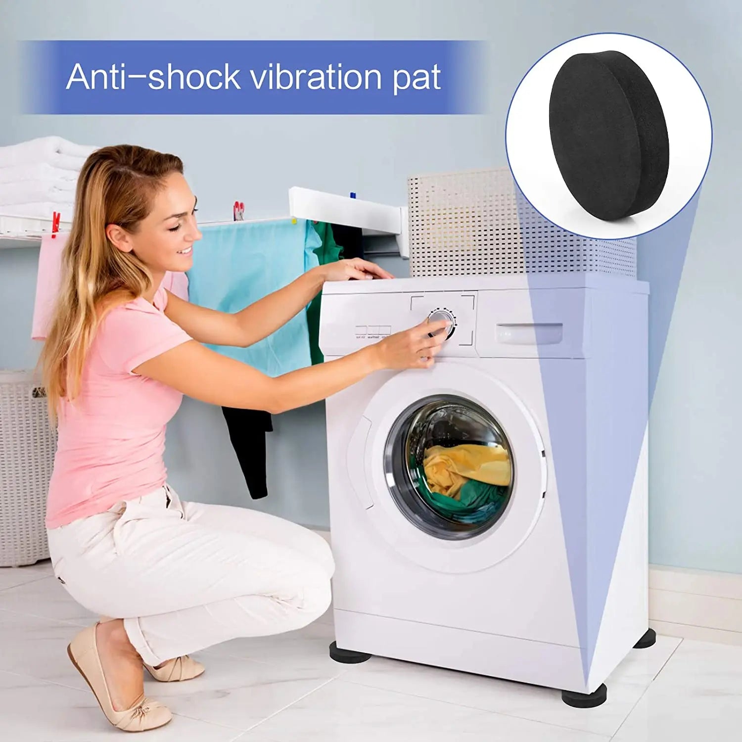 4Pcs Anti-Vibration Washer Mat Shock Absorbing Washer Pads Non-Skid Protector Mat EVA Vibration Isolation Mats Floor Protectors