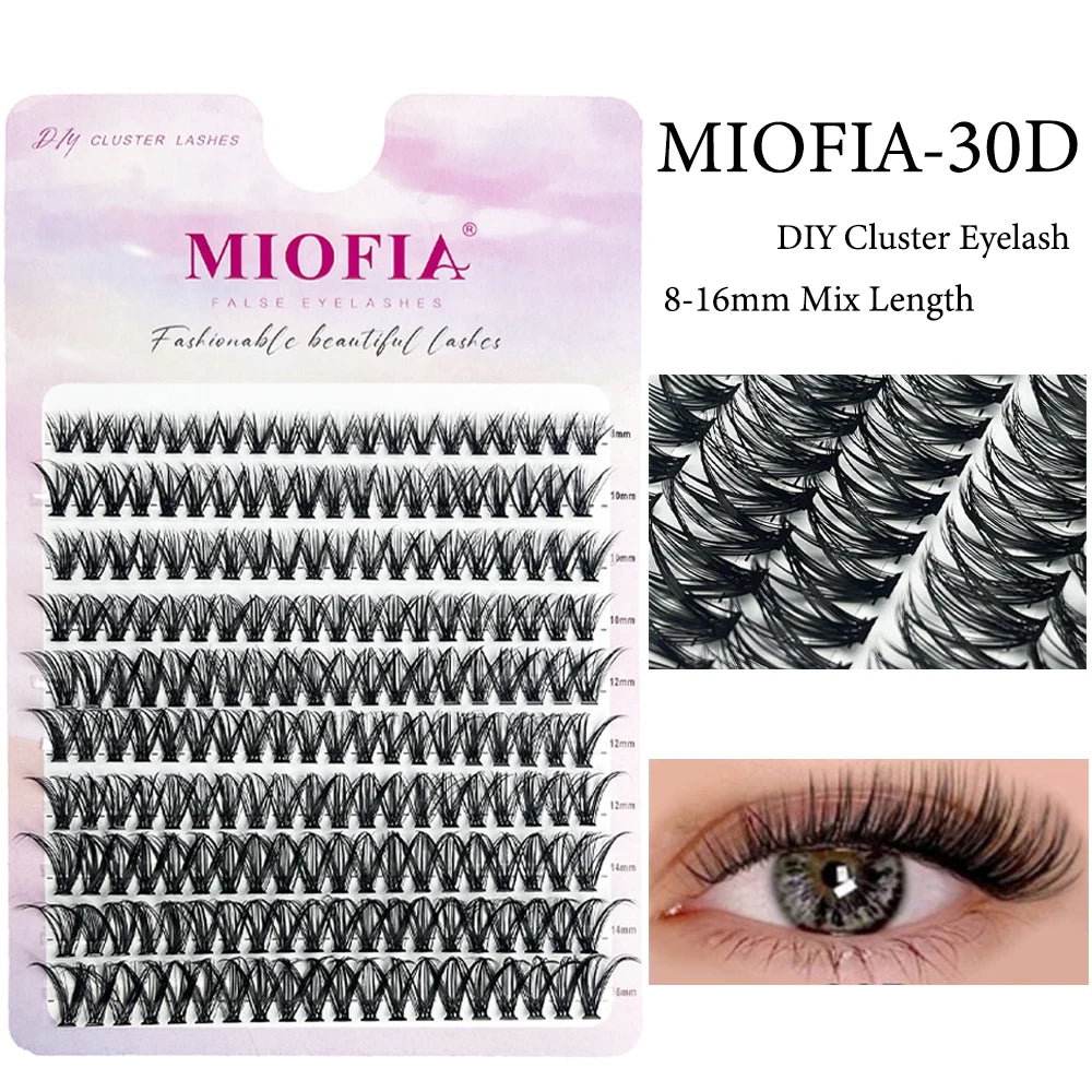 MIOFIA 30D/40D/60D/80D Fluffy Thick Individual Cluster Lashes C/D Curl 8-16mm Mixed Tray Natural Eyelash Extension Makeup Lashes