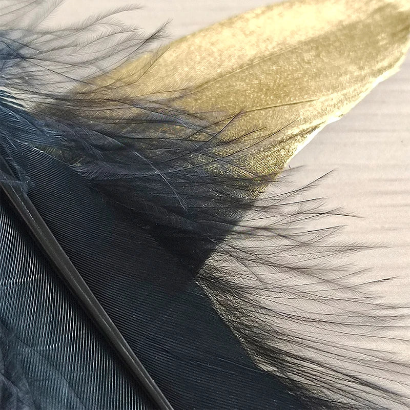 48pcs Long Big Feathers For Crafts Black With Gold Tips Bulk Hats Decoration Plumas Vases Carnival Bus Flower Goose Trim 15-20cm