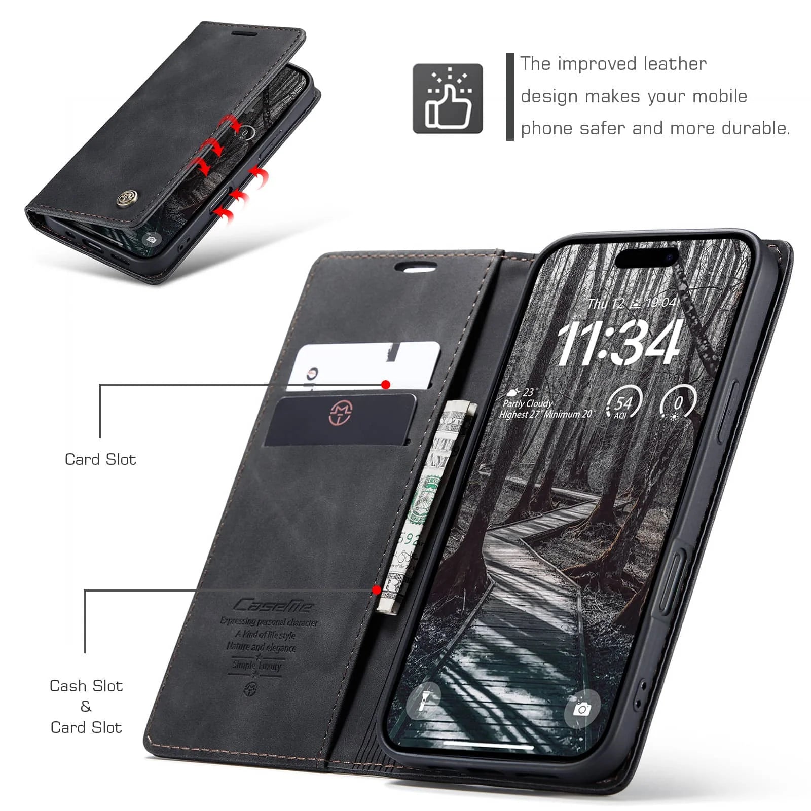 Leather Flip Wallet Case for iPhone 17/17 Pro/17 Pro Max/Air, Magnetic Folio Cover with Card Holder, Shockproof TPU Kickstand